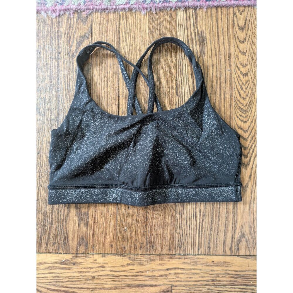 Lululemon Energy Bra Luminosity Foil Print Black Silver Foil Size 8